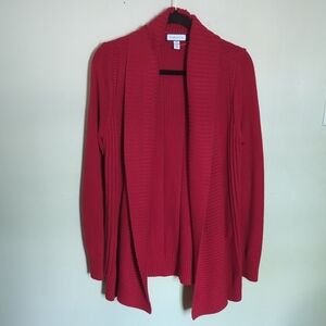 Charter Club Heavy Red Cable Knit Open Front Cardigan Women's Size M
